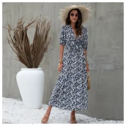 Elegant Lantern Sleeve Knotted Print Midi Dress Sexy V Neck Side Slit Wholesale Dresses SDN560361 -Amour Vert shop 11b0f42d d134 4243 8fd1 858cc582268f 84571643205c4f554d323a196de1823e