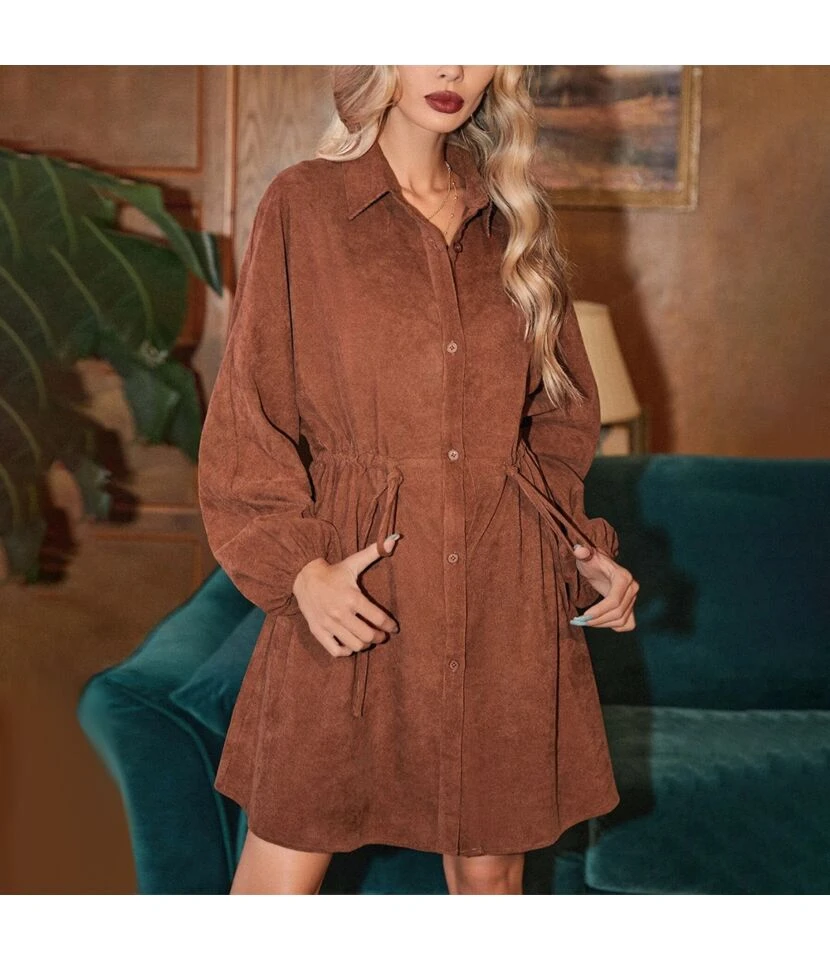 Drawstring Commuter Button Down Lapel Long Sleeve Corduroy Dress Jacket Wholesale Dresses SDV463571 5 Drawstring Commuter Button Down Lapel Long Sleeve Corduroy Dress Jacket Wholesale Dresses SDV463571 - Image 3
