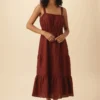 Elio Ramie Viscose Midi Dress - Rust -Amour Vert shop 13 10201 Elio Ramie Rust 1