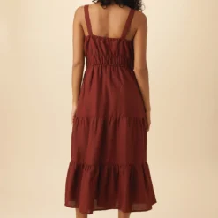 Elio Ramie Viscose Midi Dress - Rust -Amour Vert shop 13 10201 Elio Ramie Rust 3