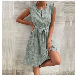 Casual Print Sleeveless Dress Floral Pleated Tie-Up A-Line Wholesale Dresses SDN561296 -Amour Vert shop 13 17