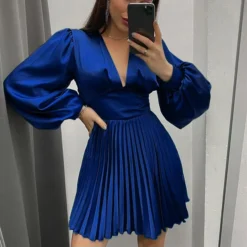 Long Sleeve Deep-V Sexy High Waist Pleated Satin Dress Wholesale Dresses SDN537372 -Amour Vert shop 16520516 be90 4502 986a 1c15829b55f2 842d307a8ef573eca1c187b9684f2d3d
