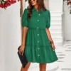 Solid Color Casual Lapel Puff Short Sleeve Smocked Dress Wholesale Dresses N5323032300139 -Amour Vert shop 1668a4967e92464a8bc5afd200bad8b2 4