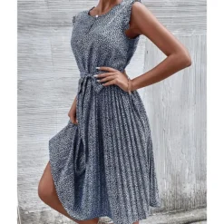 Casual Print Sleeveless Dress Floral Pleated Tie-Up A-Line Wholesale Dresses SDN561296 -Amour Vert shop 19 8 1