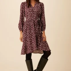 Elma Washable Silk Dress - Pebble Dot Plum