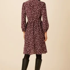 Elma Washable Silk Dress - Pebble Dot Plum -Amour Vert shop 19 9555 Elma Plum Ivory 3 scaled