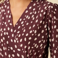 Elma Washable Silk Dress - Pebble Dot Plum -Amour Vert shop 19 9555 Elma Plum Ivory 4 scaled