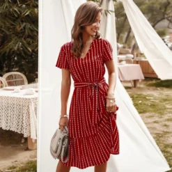 Sexy V-Neck Striped Dress Casual Short Sleeve Lace Up Wholesale Dresses SDN560302 -Amour Vert shop 1ce301a4 af10 47a4 9c5d ae9562d9ef94 25af45de6df97bd9790db24ba2b1ae42