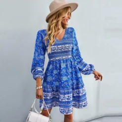 Casual V Neck Print A-Line Dresses Long Sleeve Wholesale Bohemian Dress For Women SDN562270 -Amour Vert shop 1db39bf0 2bc7 448b 8fbc 396f6b1da29a 172108ce434a38b2a61911f5bb47df8c