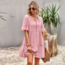 Short Sleeve Casual Solid Color Loose Swing Ruffled Dress Wholesale Dresses SDN539518 -Amour Vert shop 1e49c460 a23f 43f3 b4fb 6389afb50ae0 a5702672e9e49aeca226cd36114f0733
