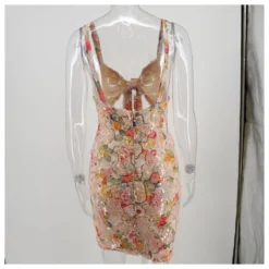 Knot-front Flower Trim Sequins Dress -Amour Vert shop 200522834 4