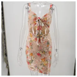 Knot-front Flower Trim Sequins Dress -Amour Vert shop 200522834 5