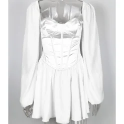 Sheer Lantern Sleeve Sexy White Dress -Amour Vert shop 200701028 1