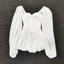 Sheer Lantern Sleeve Sexy White Dress -Amour Vert shop 200701028 3