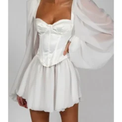 Sheer Lantern Sleeve Sexy White Dress -Amour Vert shop 200701028 8