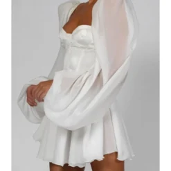 Sheer Lantern Sleeve Sexy White Dress -Amour Vert shop 200701028 9