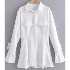 Solid Color Turn Down Collar Cargo Style Shirt Dress -Amour Vert shop 200717206 10