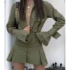 Solid Color Turn Down Collar Cargo Style Shirt Dress