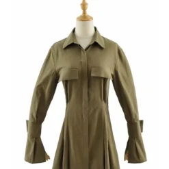 Solid Color Turn Down Collar Cargo Style Shirt Dress -Amour Vert shop 200717206 6