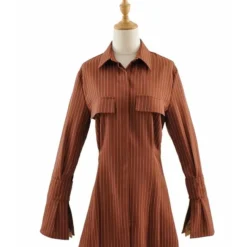 Solid Color Turn Down Collar Cargo Style Shirt Dress -Amour Vert shop 200717206 7
