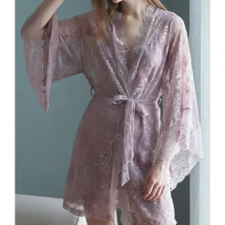 2 Pieces Stain Cami Dress And Lace Cardigan Pajamas Set -Amour Vert shop 201015812 2 2