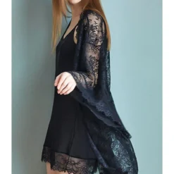 2 Pieces Stain Cami Dress And Lace Cardigan Pajamas Set -Amour Vert shop 201015812 4 1