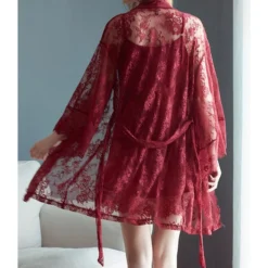 2 Pieces Stain Cami Dress And Lace Cardigan Pajamas Set -Amour Vert shop 201015812 5 1