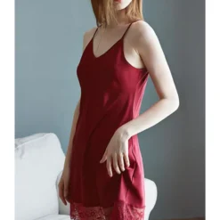 2 Pieces Stain Cami Dress And Lace Cardigan Pajamas Set -Amour Vert shop 201015812 6 1