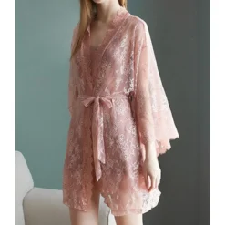 2 Pieces Stain Cami Dress And Lace Cardigan Pajamas Set -Amour Vert shop 201015812 7 2