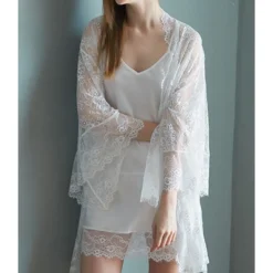 2 Pieces Stain Cami Dress And Lace Cardigan Pajamas Set -Amour Vert shop 201015812 8 2