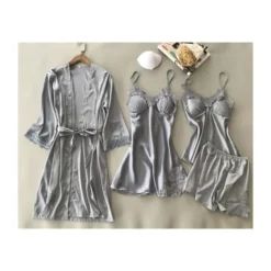 4PCS Lace Trim Kimono Suspender Dress Cami Top Shorts Pajamas Set -Amour Vert shop 201022300 3 1