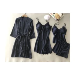 4PCS Lace Trim Kimono Suspender Dress Cami Top Shorts Pajamas Set -Amour Vert shop 201022300 4 1