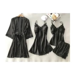 4PCS Lace Trim Kimono Suspender Dress Cami Top Shorts Pajamas Set -Amour Vert shop 201022300 5 1