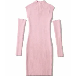 Mock Neck Plain Ribbed Knitting Dress With Sleeves 26 Mock Neck Plain Ribbed Knitting Dress With Sleeves -Amour Vert shop 201124680 11