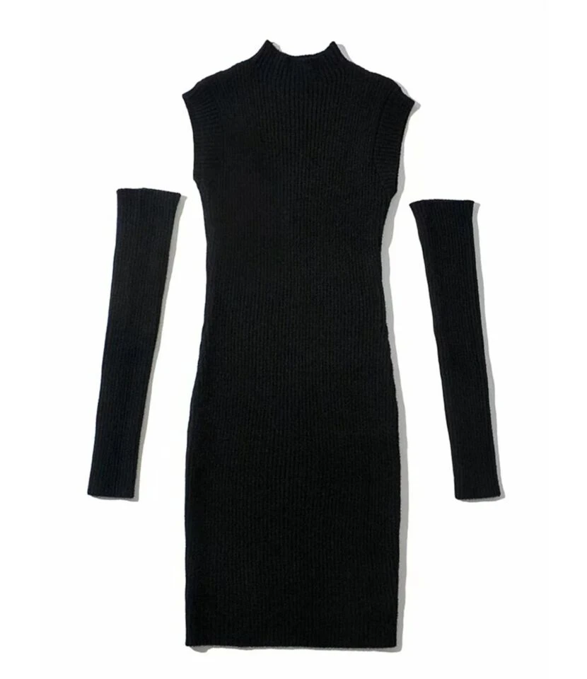Mock Neck Plain Ribbed Knitting Dress With Sleeves 10 Mock Neck Plain Ribbed Knitting Dress With Sleeves - Image 8