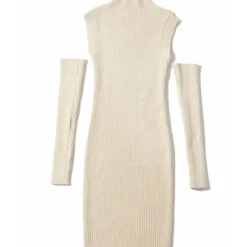 Mock Neck Plain Ribbed Knitting Dress With Sleeves 22 Mock Neck Plain Ribbed Knitting Dress With Sleeves -Amour Vert shop 201124680 14