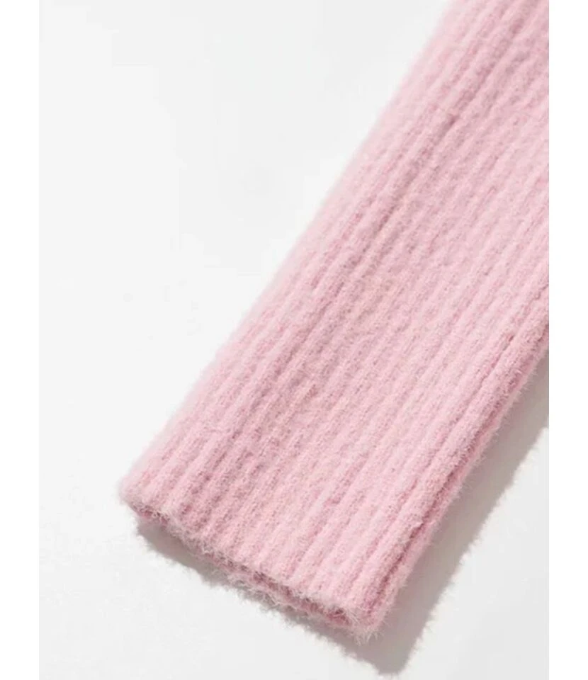 Mock Neck Plain Ribbed Knitting Dress With Sleeves 15 Mock Neck Plain Ribbed Knitting Dress With Sleeves - Image 13