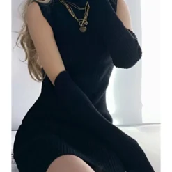 Mock Neck Plain Ribbed Knitting Dress With Sleeves 23 Mock Neck Plain Ribbed Knitting Dress With Sleeves -Amour Vert shop 201124680 8