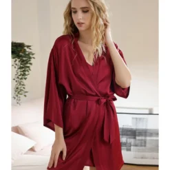 3 PCS Satin Sleepwear Set Kimono Nightgown + Cami Dress + Belt 14 3 PCS Satin Sleepwear Set Kimono Nightgown + Cami Dress + Belt -Amour Vert shop 201127415 4