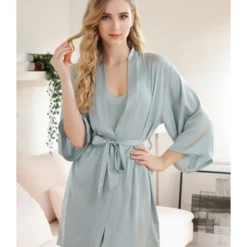 3 PCS Satin Sleepwear Set Kimono Nightgown + Cami Dress + Belt 12 3 PCS Satin Sleepwear Set Kimono Nightgown + Cami Dress + Belt -Amour Vert shop 201127415 7
