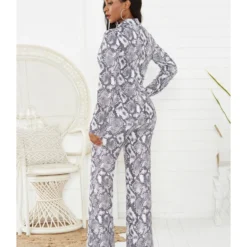 2 Pieces Snakeskin Print Blazer And High Rise Dress Pants Set -Amour Vert shop 201201774 2