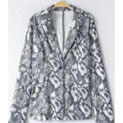 2 Pieces Snakeskin Print Blazer And High Rise Dress Pants Set -Amour Vert shop 201201774 3