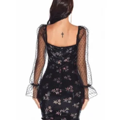 Sheer Ruffle Sleeve Flower Pattern Sequin Dress -Amour Vert shop 201210081 3