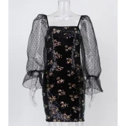 Sheer Ruffle Sleeve Flower Pattern Sequin Dress -Amour Vert shop 201210081 4 1