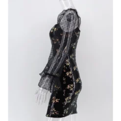 Sheer Ruffle Sleeve Flower Pattern Sequin Dress -Amour Vert shop 201210081 5