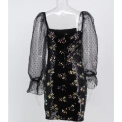 Sheer Ruffle Sleeve Flower Pattern Sequin Dress -Amour Vert shop 201210081 6