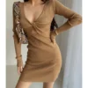 Solid Cutout Knotted Knitting Reversible Dress