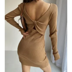 Solid Cutout Knotted Knitting Reversible Dress 12 Solid Cutout Knotted Knitting Reversible Dress -Amour Vert shop 201228221 2