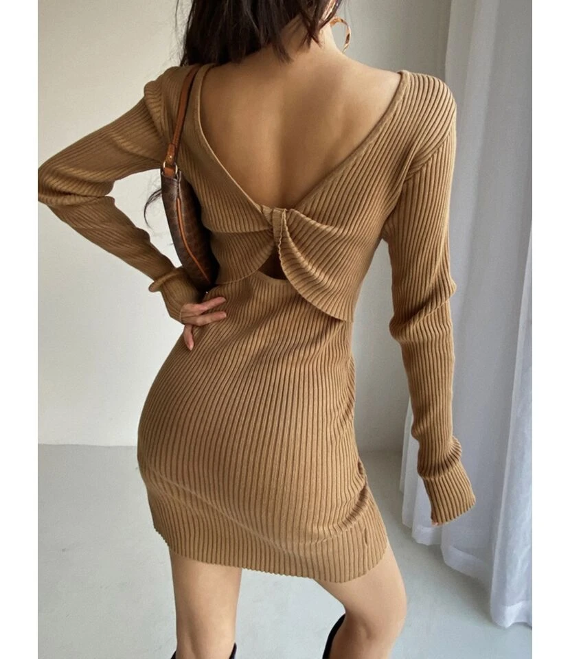 Solid Cutout Knotted Knitting Reversible Dress 5 Solid Cutout Knotted Knitting Reversible Dress - Image 3