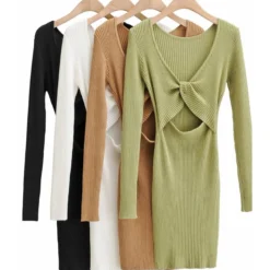 Solid Cutout Knotted Knitting Reversible Dress 17 Solid Cutout Knotted Knitting Reversible Dress -Amour Vert shop 201228221 3